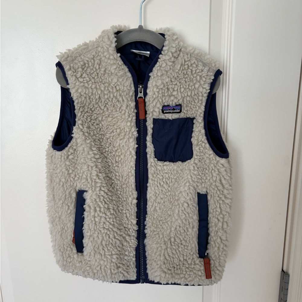 Patagonia Cream and Blue Fleece Vest